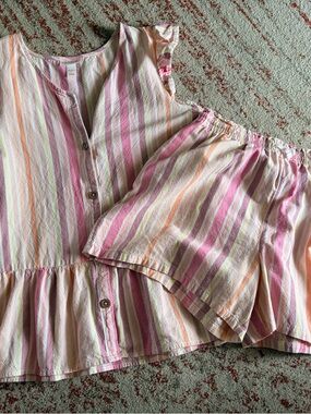 Girl’s Striped Pink & Peach Cotton Two-Piece Lounge Set